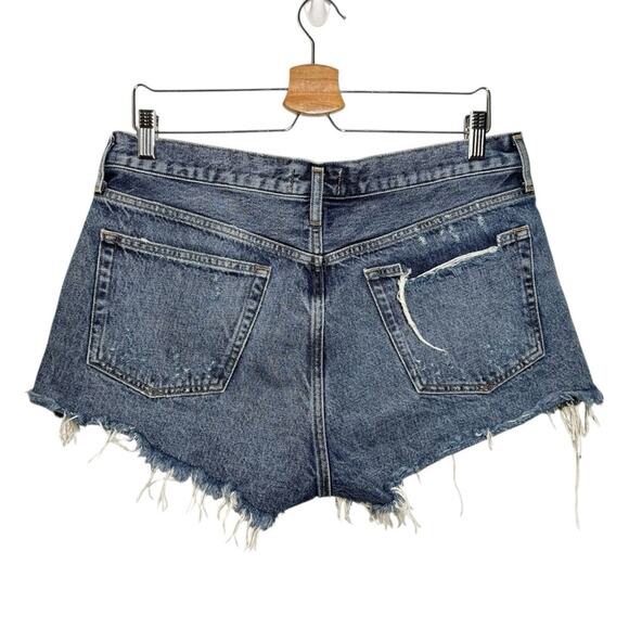 Agolde Blue Button Fly Distressed Parker Cutoff Denim Shorts - 31 - Picture 4 of 12